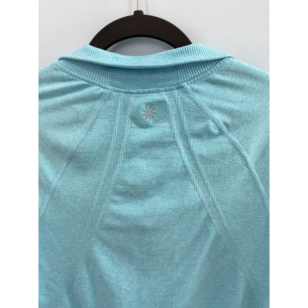 Athleta Fastest Track 1/4 Zip Pullover Blue Space Dye Ruched Medium - Picture 6 of 9